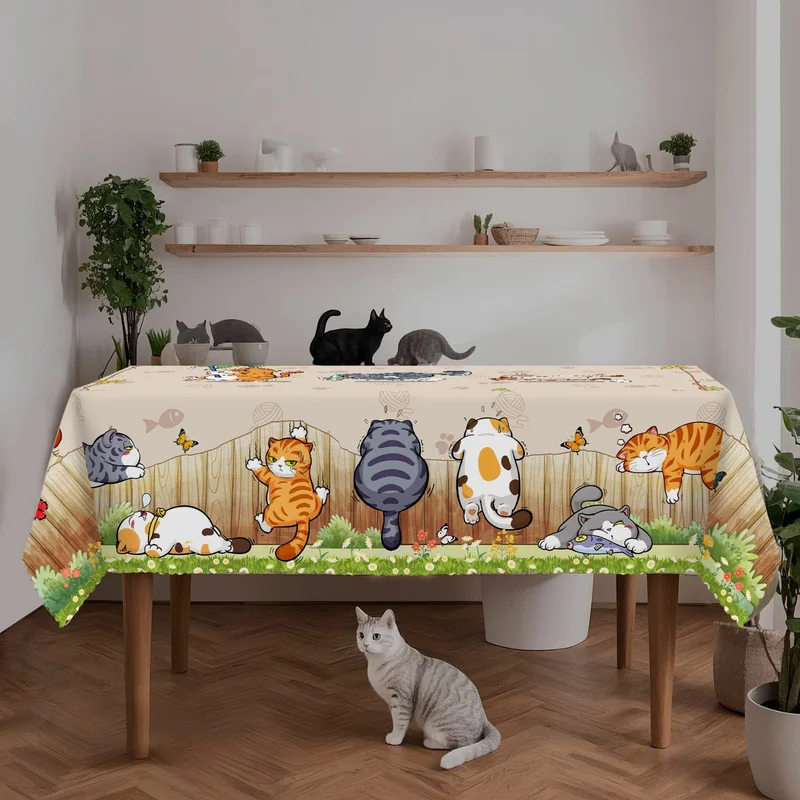 VIKAMA ベージュ漫画猫テーブルクロス遊び心のある子猫花 - Kids Outdoor Dining Table のレビューと価格