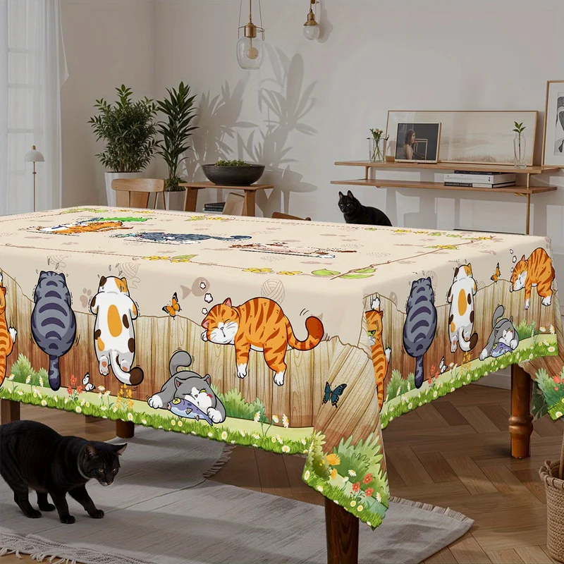 VIKAMA ベージュ漫画猫テーブルクロス遊び心のある子猫花 - Kids Outdoor Dining Table のレビューと価格