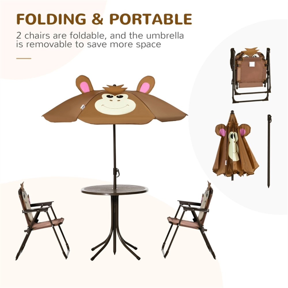 かわいい猿の子供用パティオテーブルチェアセット、取り外し可能 - Kids Outdoor Dining Set のレビューと価格
