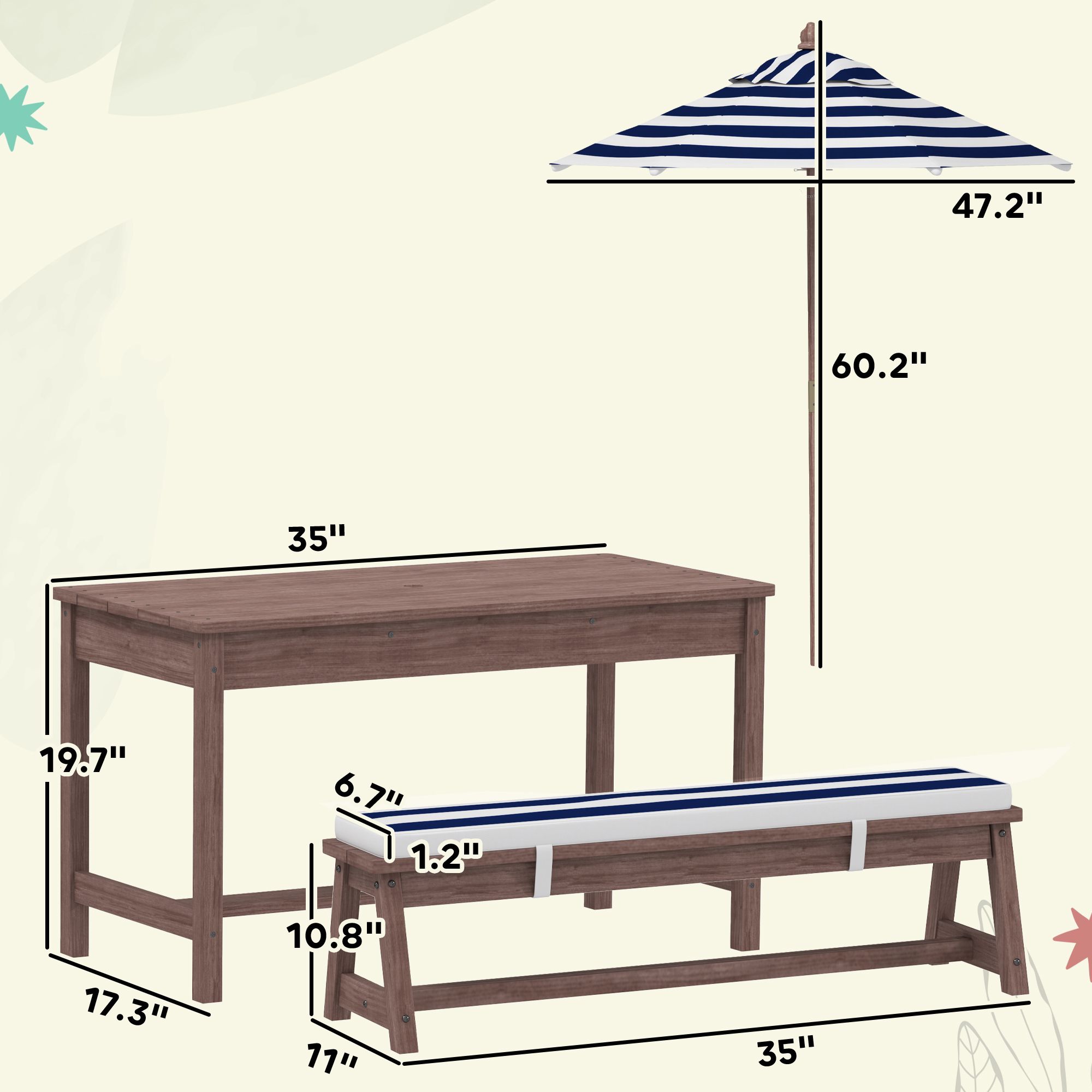 屋外用木製子供用ピクニックテーブル＆ベンチセット（クッション - Kids Outdoor Bench Table のレビューと価格