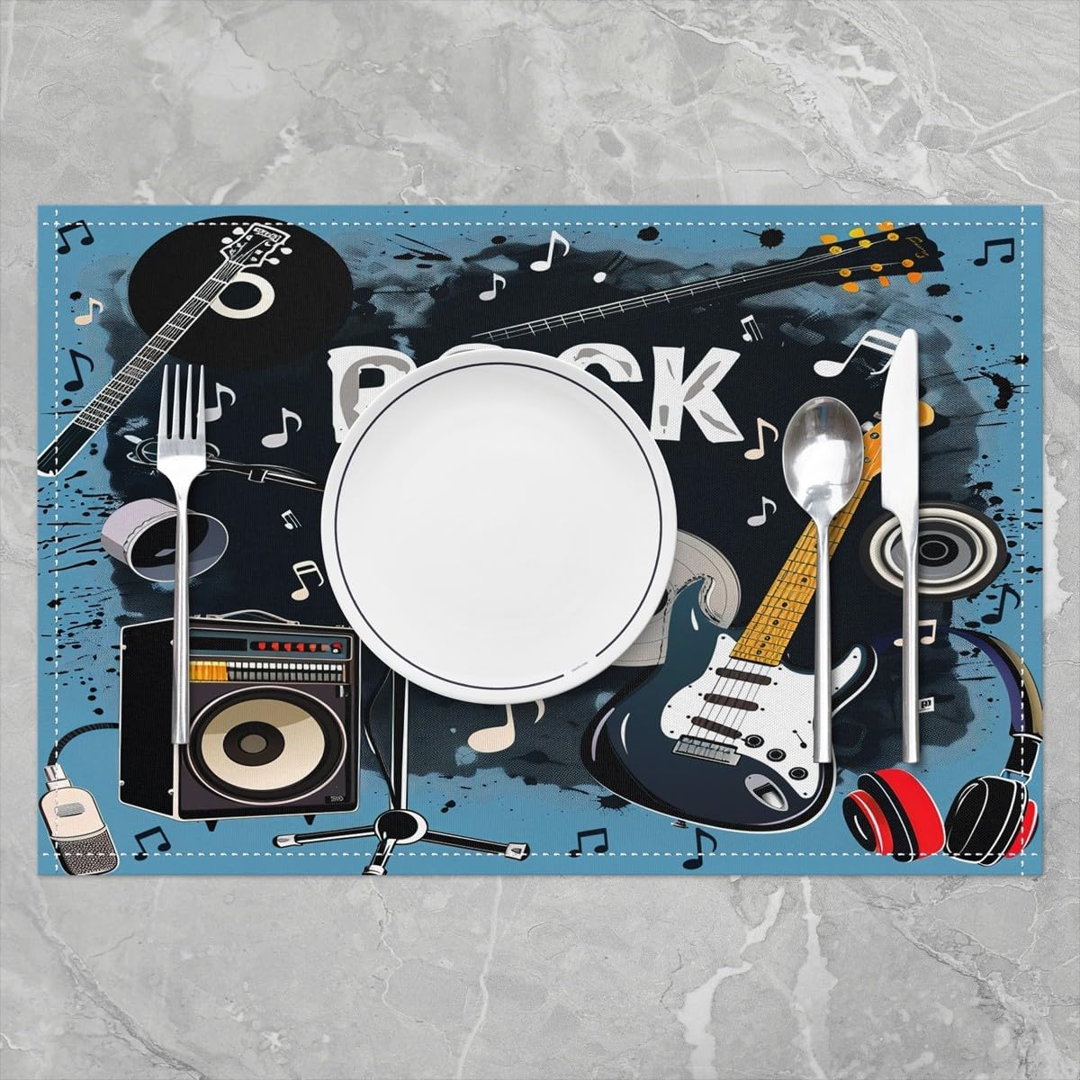 ロック音楽プレースマット 4枚セット 18インチ×12インチ - Kids Outdoor Dining Table のレビューと価格