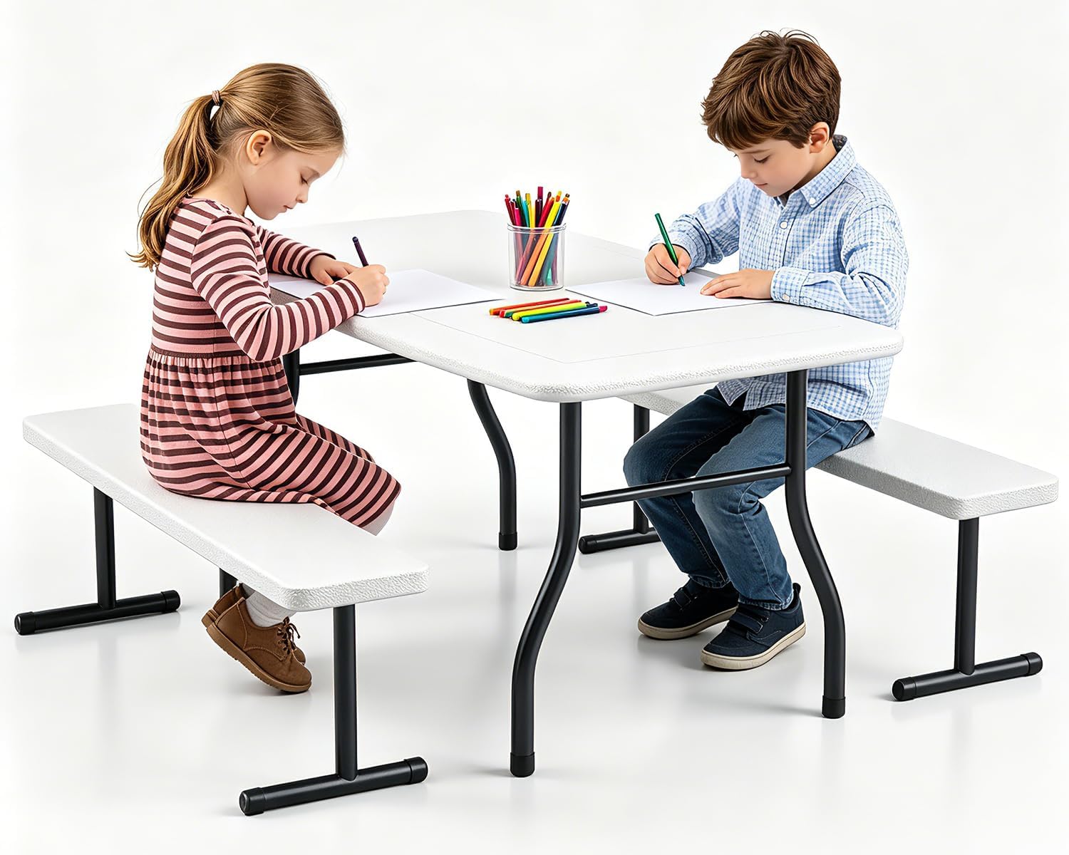38インチ子供用ピクニックテーブルセット（4人用）、HDPE - Kids Outdoor Bench Table のレビューと価格