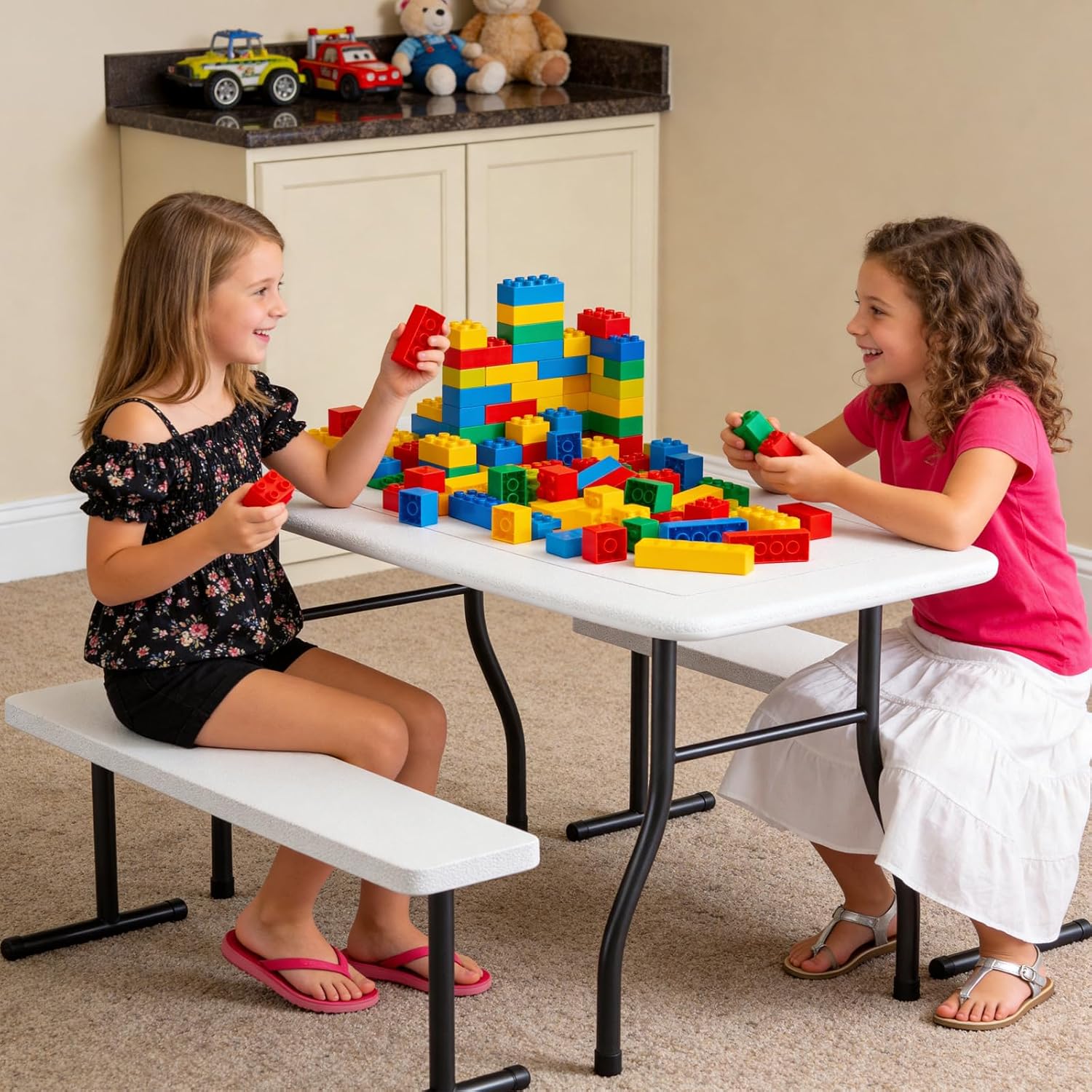 38インチ子供用ピクニックテーブルセット（4人用）、HDPE - Kids Outdoor Bench Table のレビューと価格