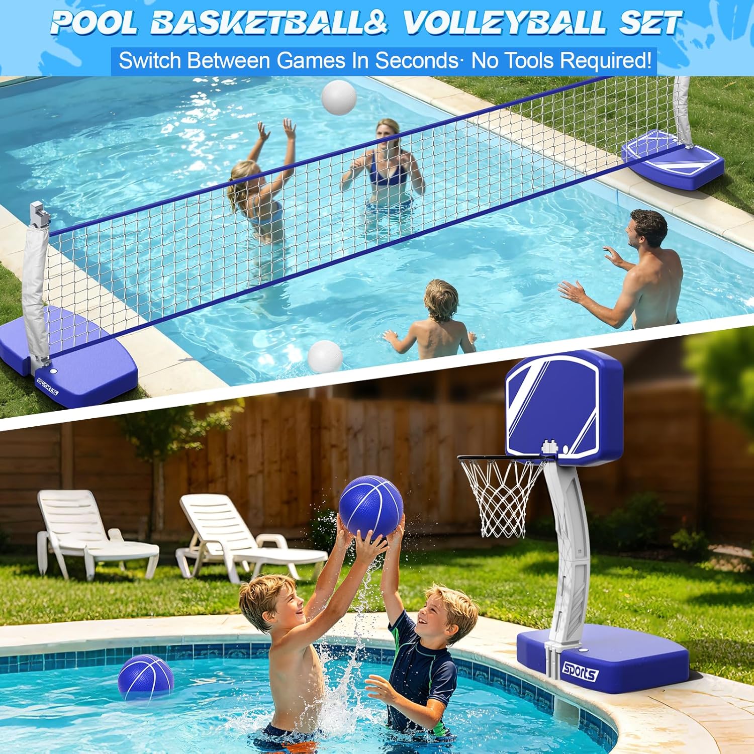 2-in-1プールバスケットボールフープとバレーボールネット - Kids Outdoor Volleyball Net のレビューと価格