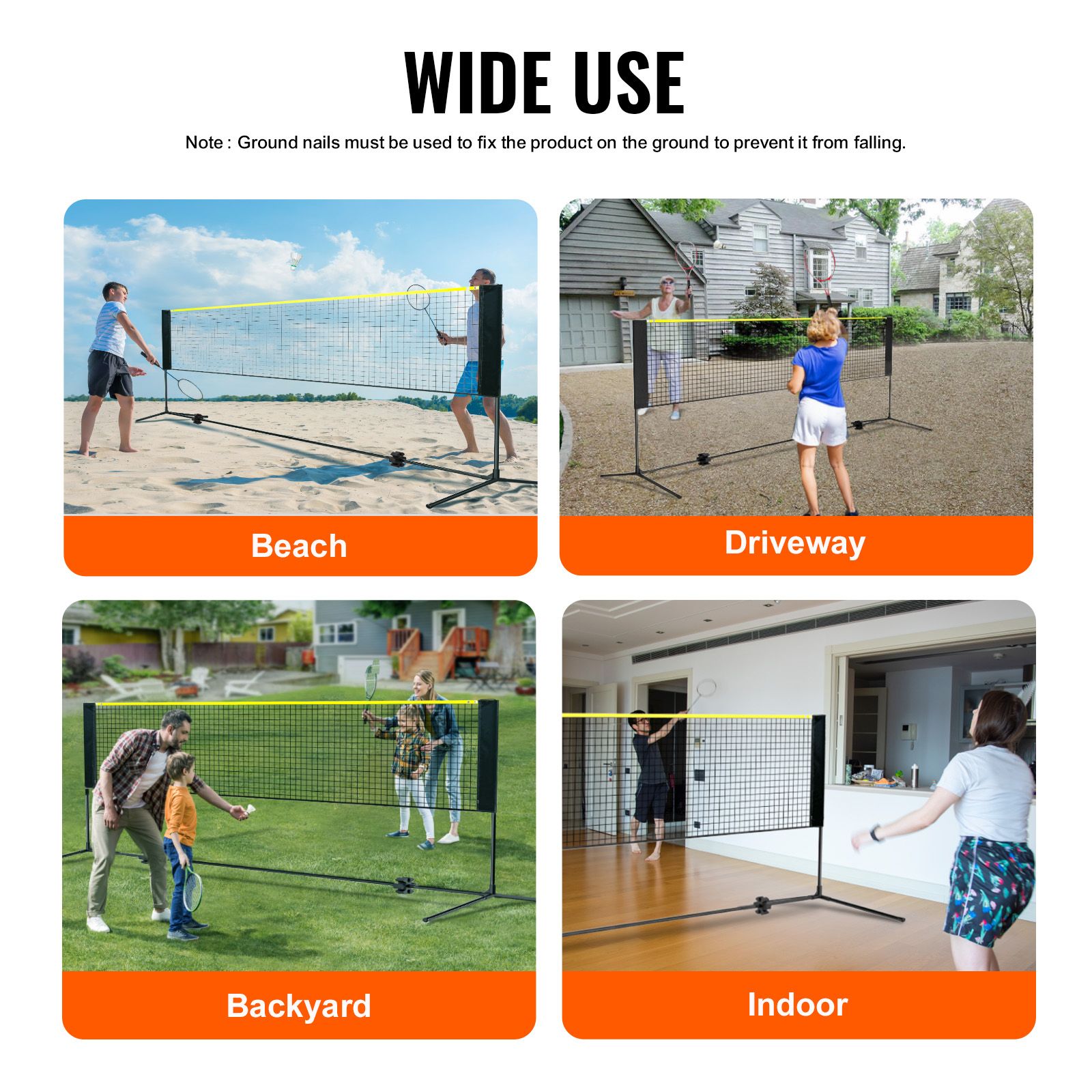 バドミントンネット、高さ調節可能なバレーボールネット、幅14 - Kids Outdoor Volleyball Net のレビューと価格