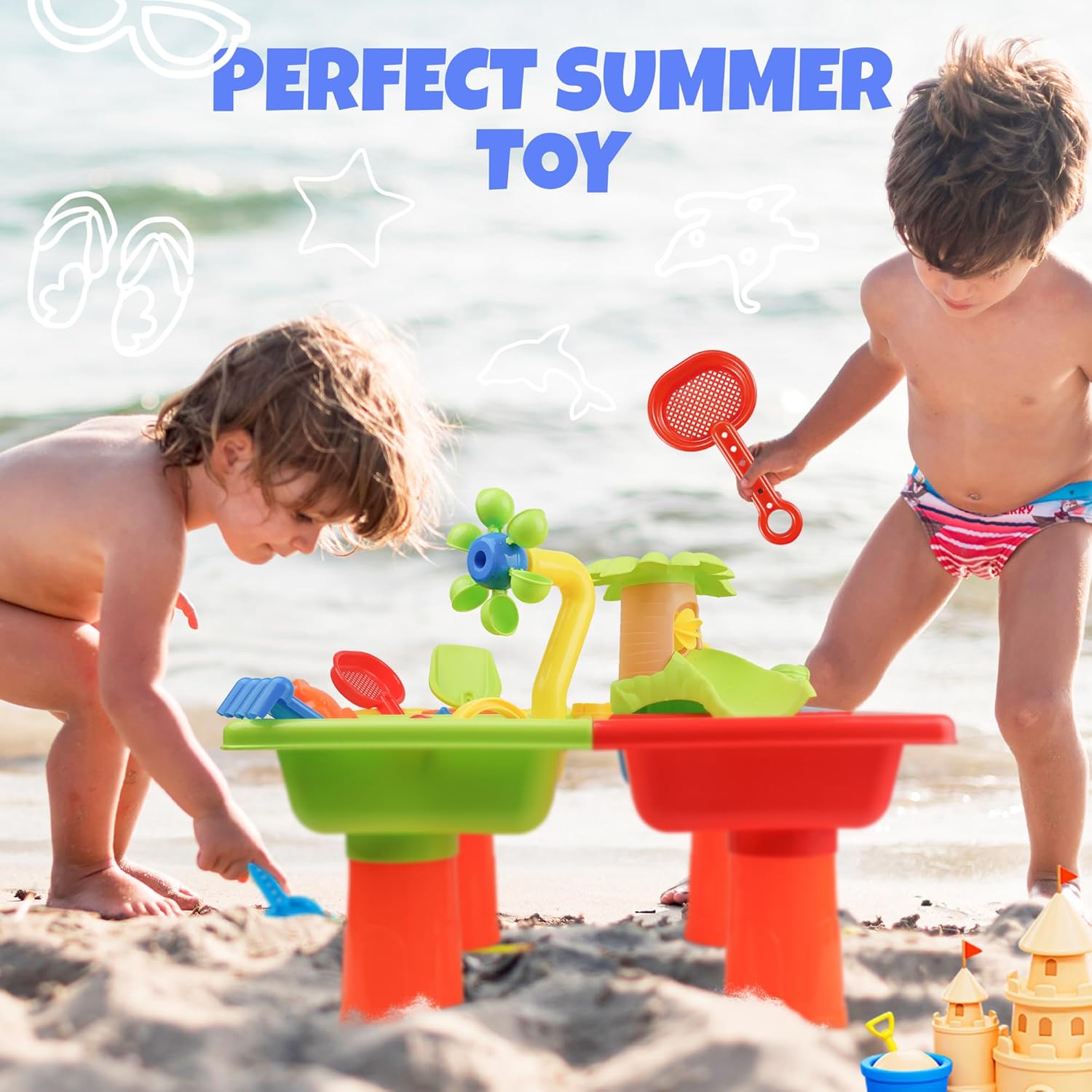 4 In 1 キッズ 水と砂 アウトドアアクティビティ 感覚 - Kids Outdoor Sensory Table のレビューと価格