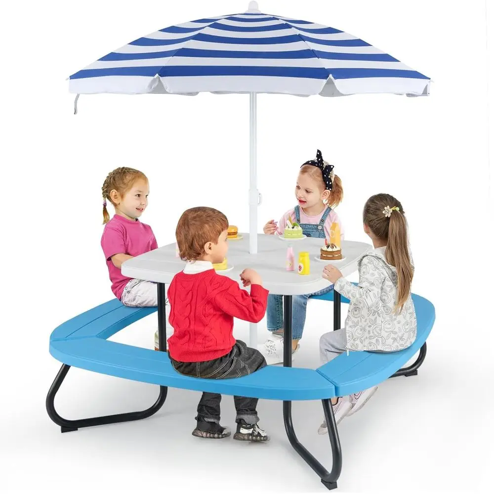 8人用子供用ピクニックテーブル、傘付き、幼児用アクティビティ - Kids Outdoor Bench Table のレビューと価格