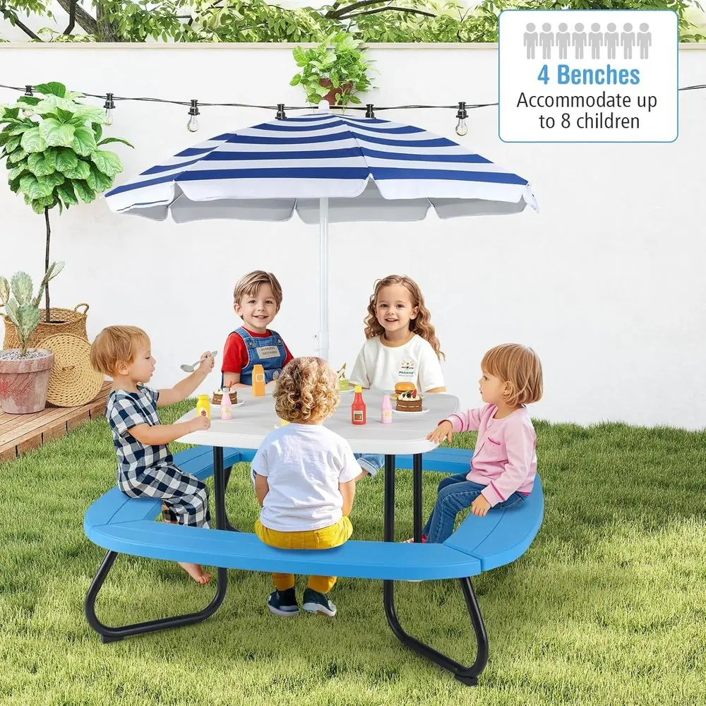 8人用子供用ピクニックテーブル、傘付き、幼児用アクティビティ - Kids Outdoor Bench Table のレビューと価格