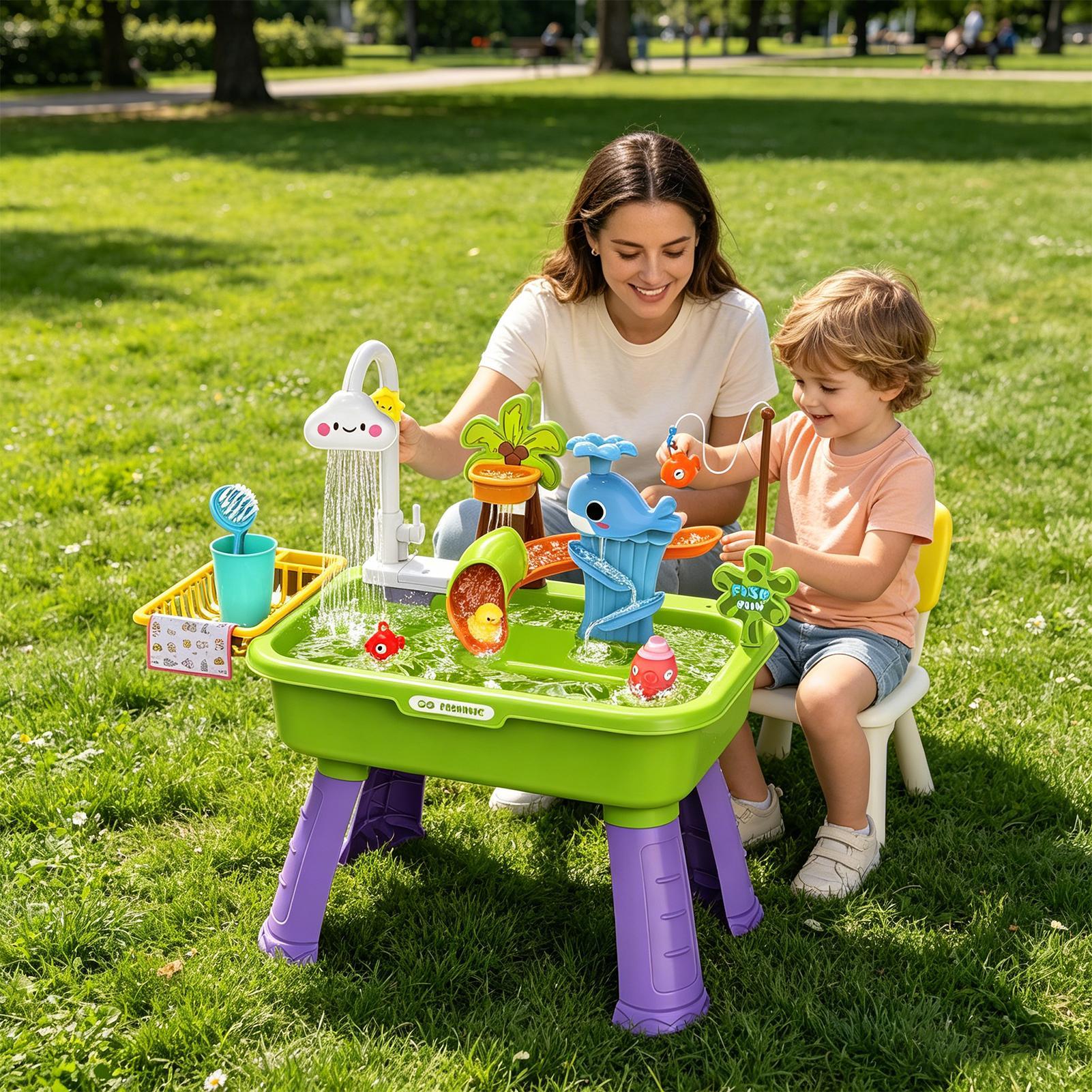 アップグレードされた幼児用ウォーターテーブルキッチン遊び場シ - Kids Outdoor Sensory Table のレビューと価格