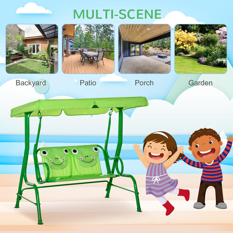 Outsunny キッズパティオスイング、調節可能なキャノピ - Kids Outdoor Swing Chair のレビューと価格