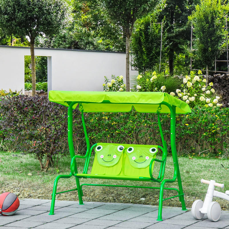 Outsunny キッズパティオスイング、調節可能なキャノピ - Kids Outdoor Swing Chair のレビューと価格