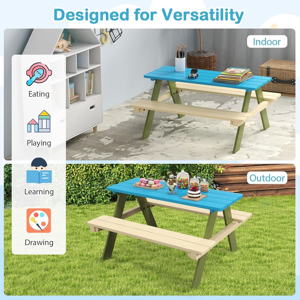 子供用ピクニックテーブル、アカシア材の子供用屋外テーブルとベ - Kids Outdoor Bench Table のレビューと価格