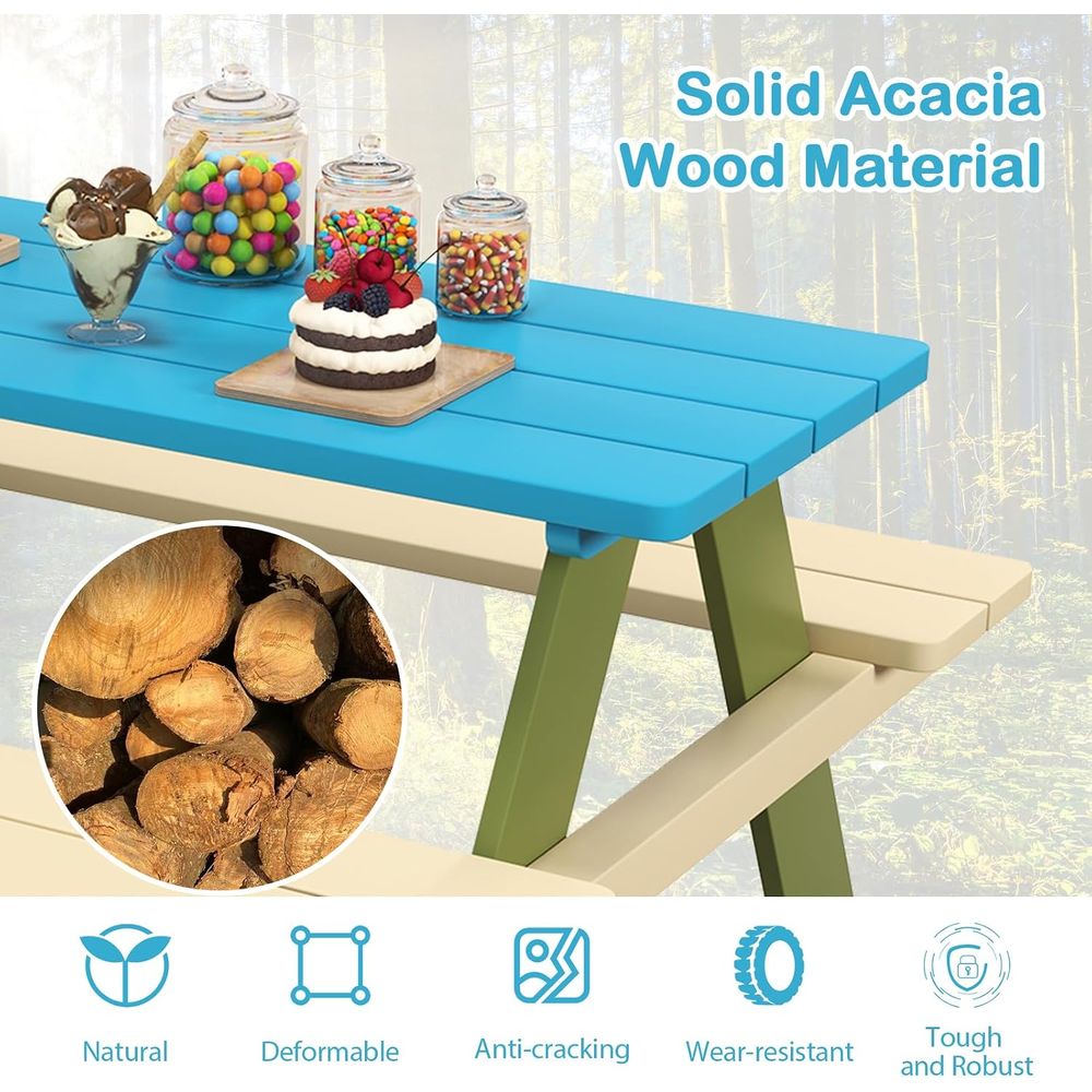 子供用ピクニックテーブル、アカシア材の子供用屋外テーブルとベ - Kids Outdoor Bench Table のレビューと価格