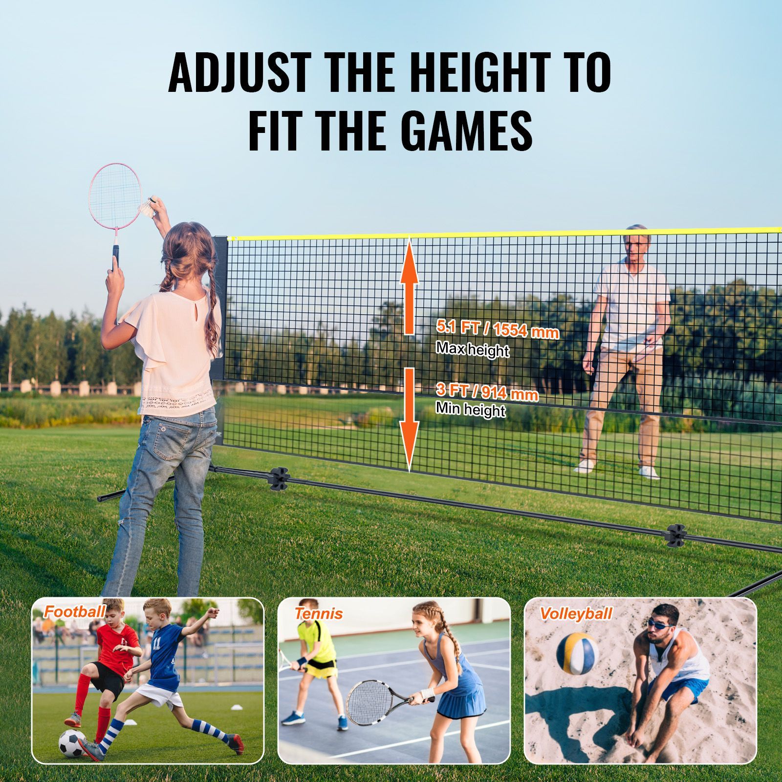 バドミントンネット、高さ調節可能なバレーボールネット、幅17 - Kids Outdoor Volleyball Net のレビューと価格