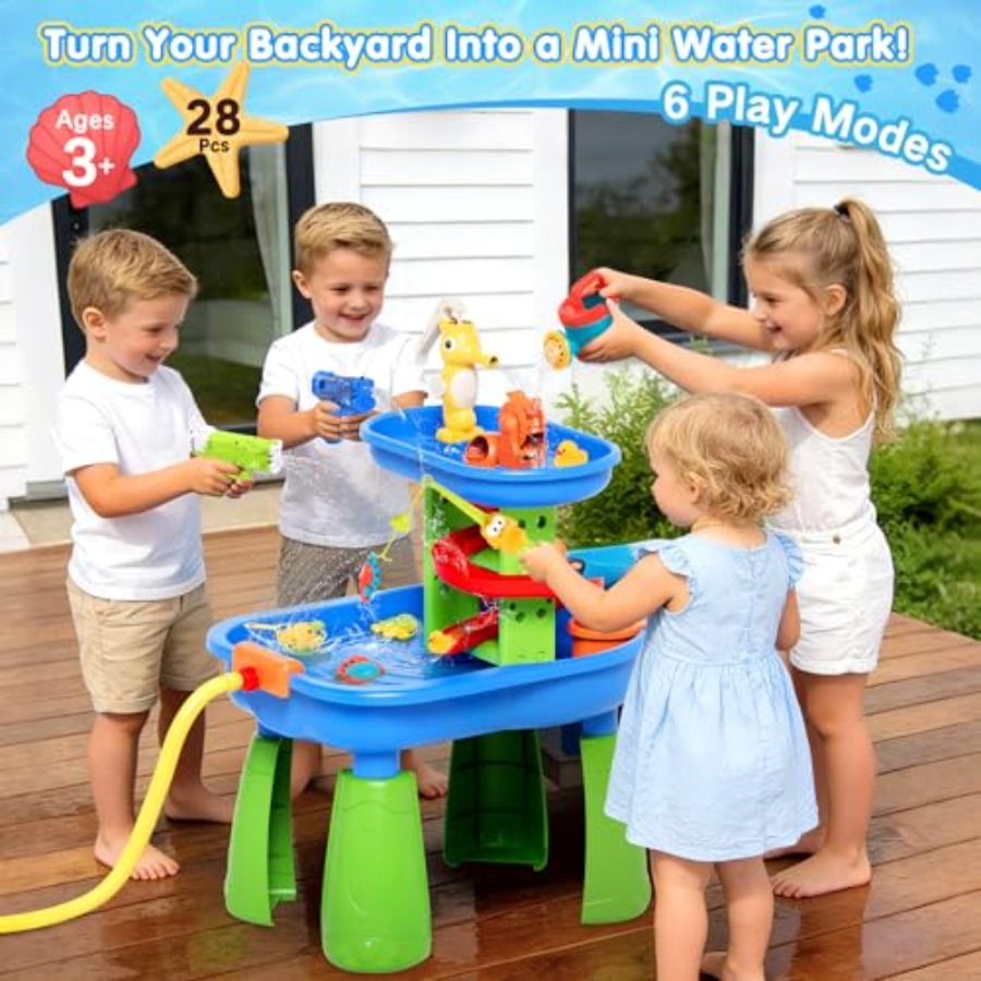 3歳から8歳向けの屋外ウォーターテーブル、STEM 28個入 - Kids Outdoor Sensory Table のレビューと価格