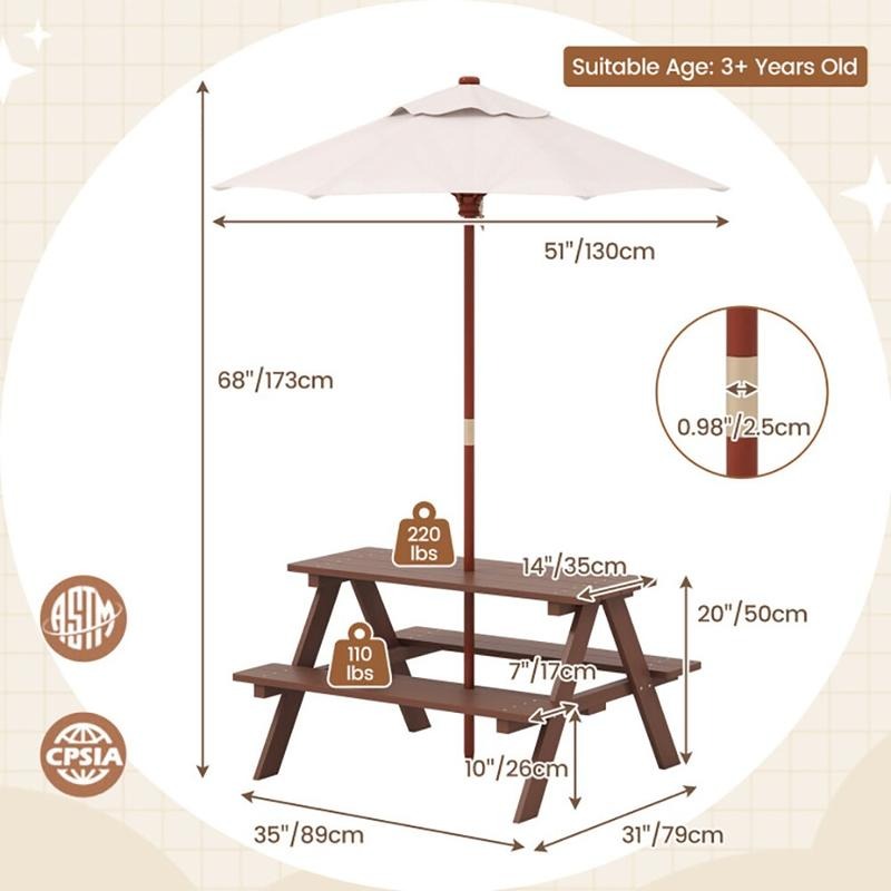 屋外用4人掛け子供用ピクニックテーブルベンチセット（取り外し - Kids Outdoor Bench Table のレビューと価格